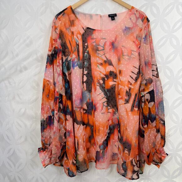 Torrid Colorful Chiffon Clip Dot Blouson Long Sleeve Blouse Size 4 - Picture 8 of 11
